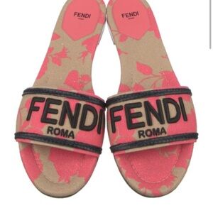 Fendi Pink and Tan Floral Sandals